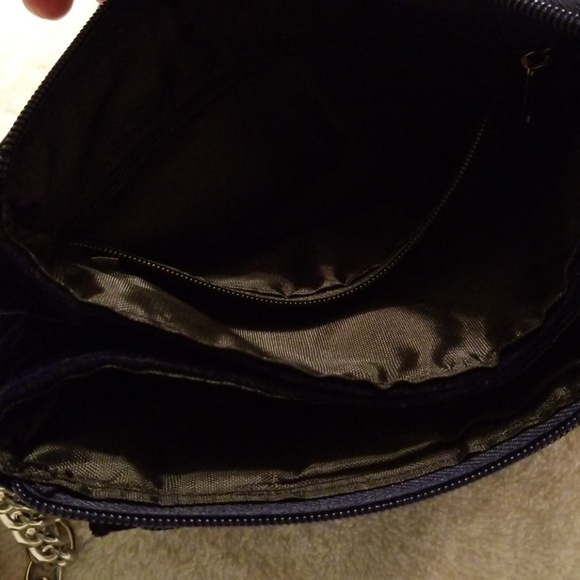 Nicole Miller Suzie bag Quilted studded & chained Navy Velvet Mini crossbody - Picture 10 of 17